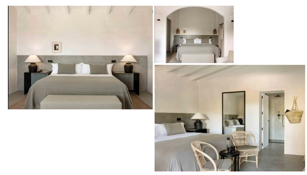 The neutral and modern bedrooms at the boutique hotel Finca Serena. 