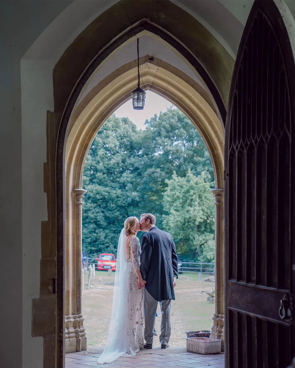 bride and groom sharing a kiss