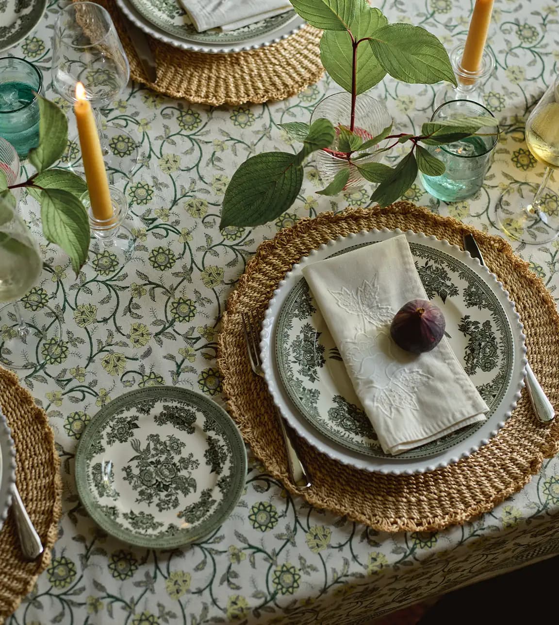 A green tablescape with dinning room wedding presents from The Wedding Present Company