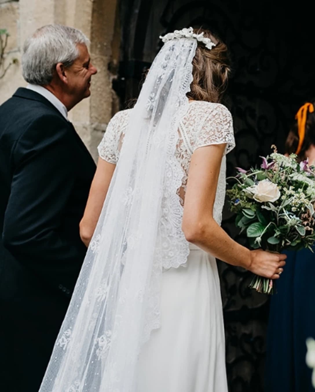 bridal fashion bride and father traditional church wedding