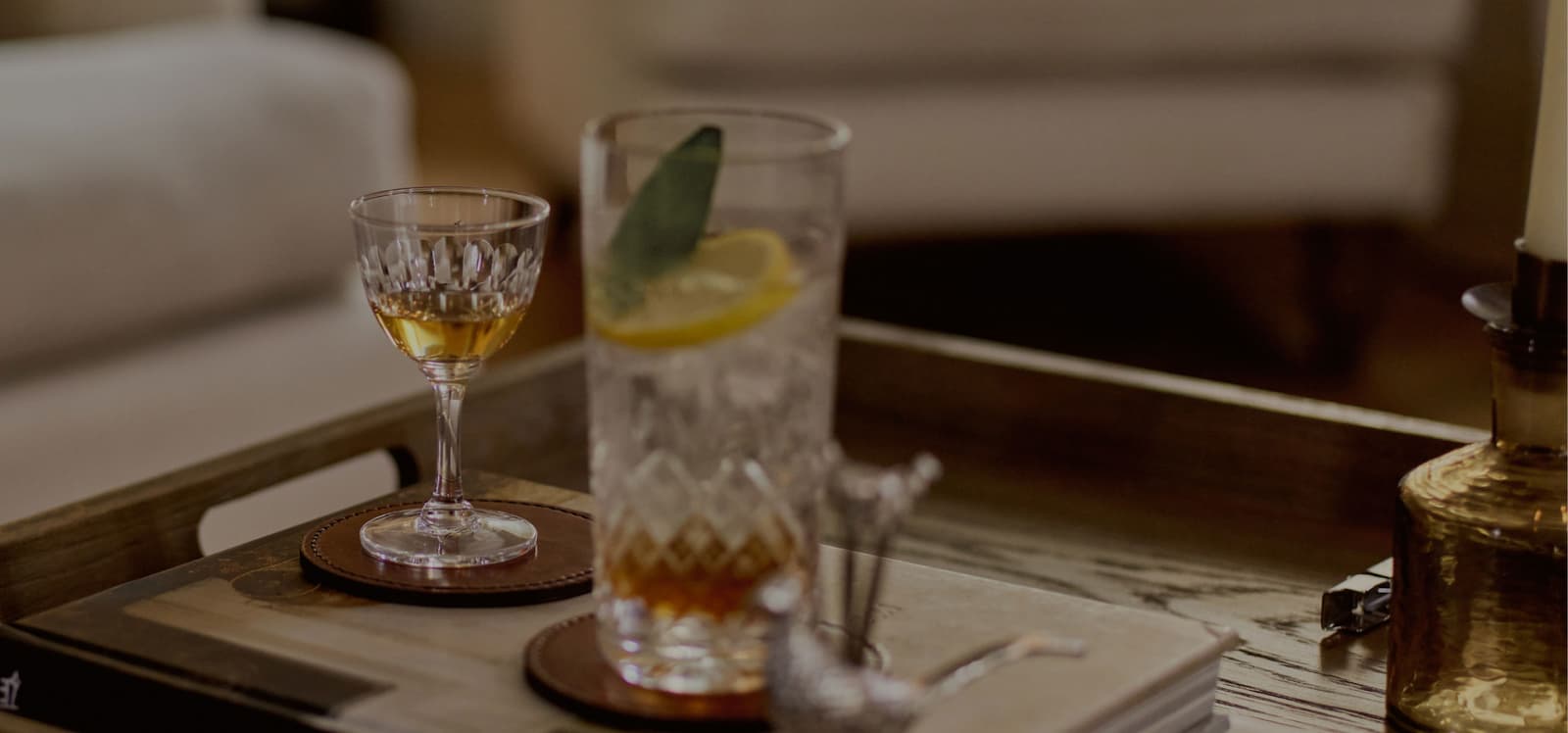 Drinks on a coffee table 
