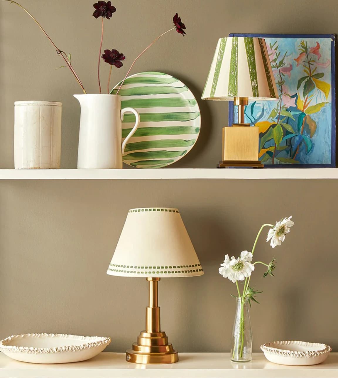 The Wedding Present Company gifts, rechargeable Pooky lamps, are placed on wall shelves next to decor.
