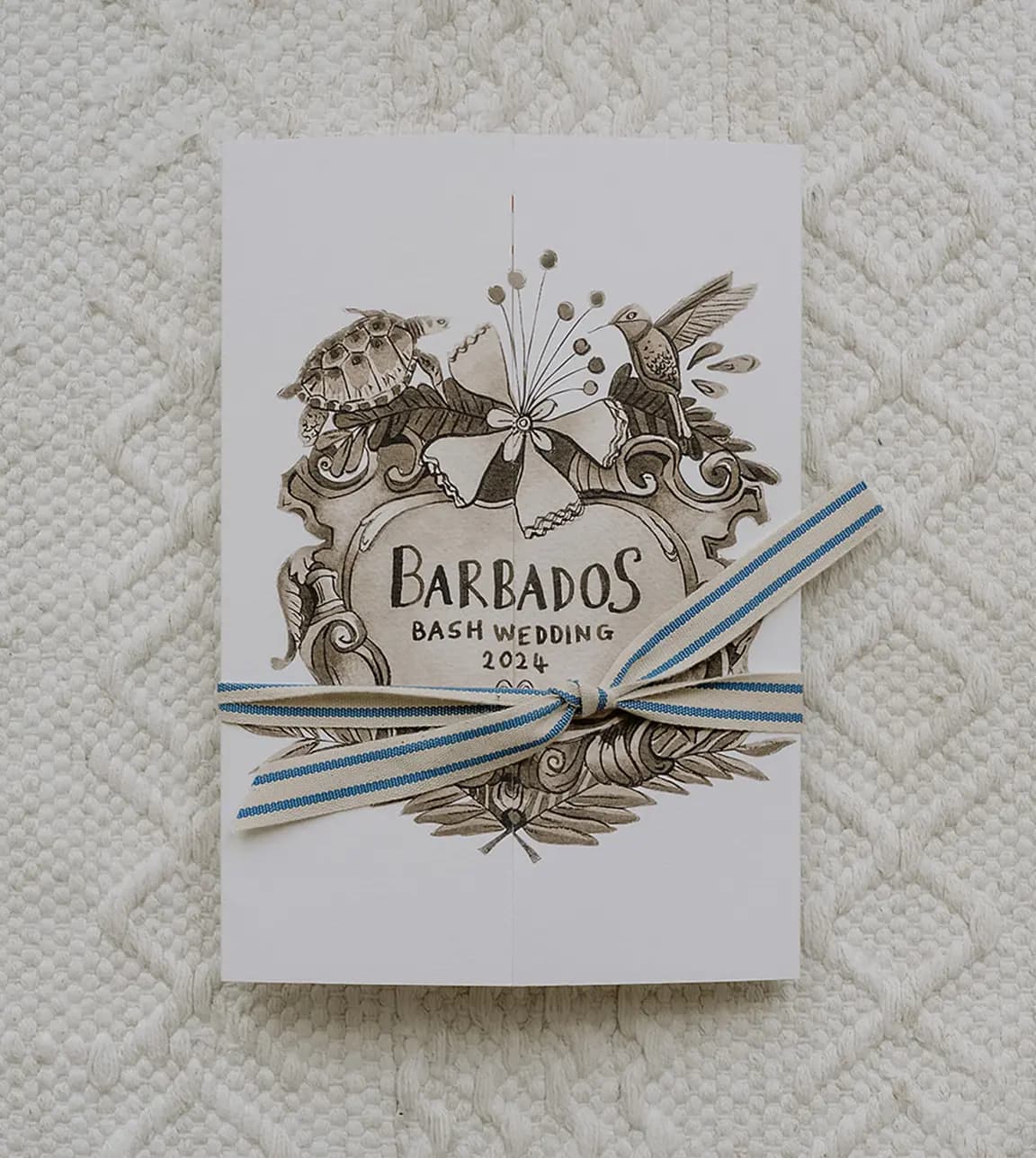 Beach themed wedding invite for destination wedding in Barbados