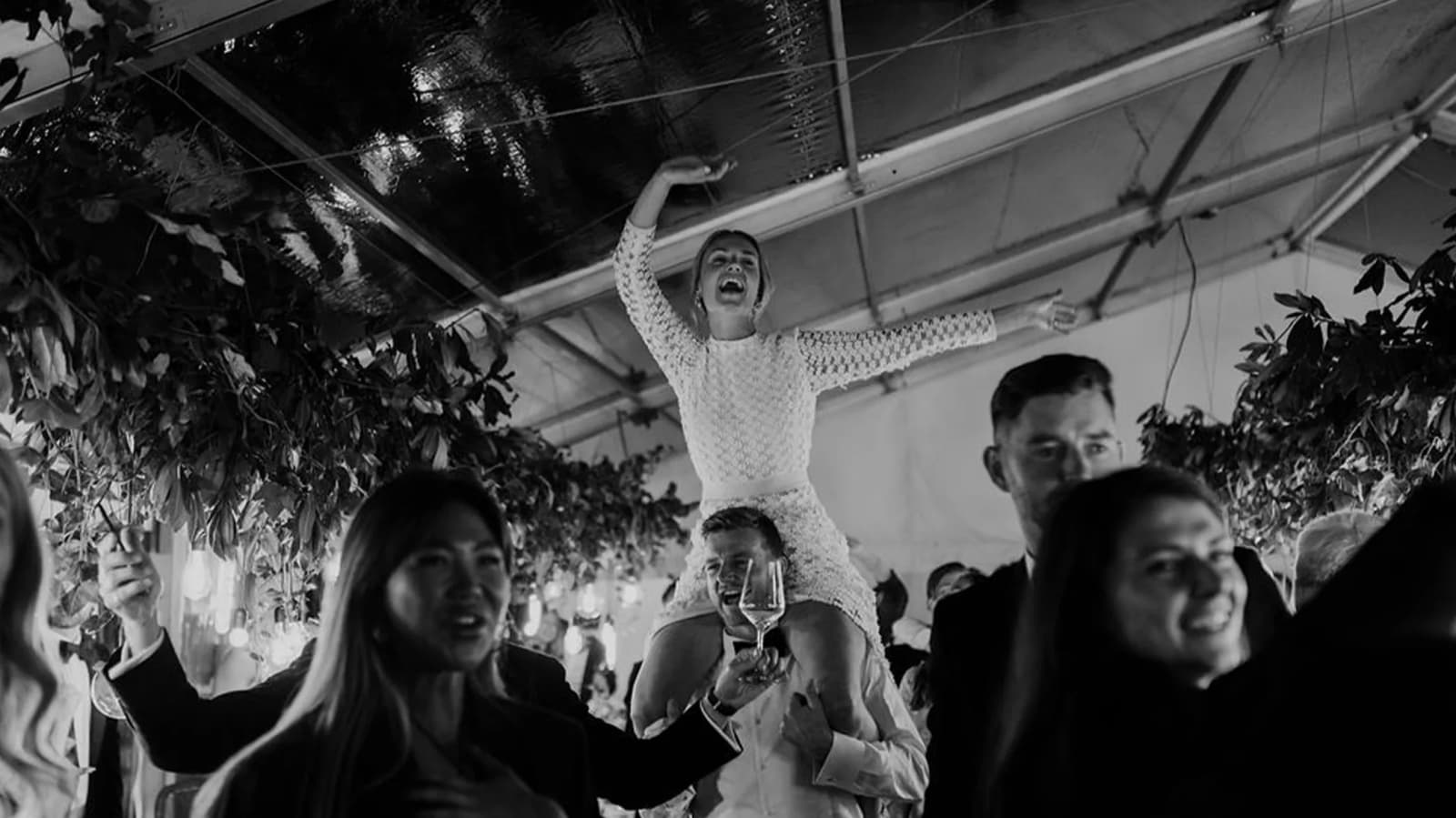wedding and bride having fun party music and dance