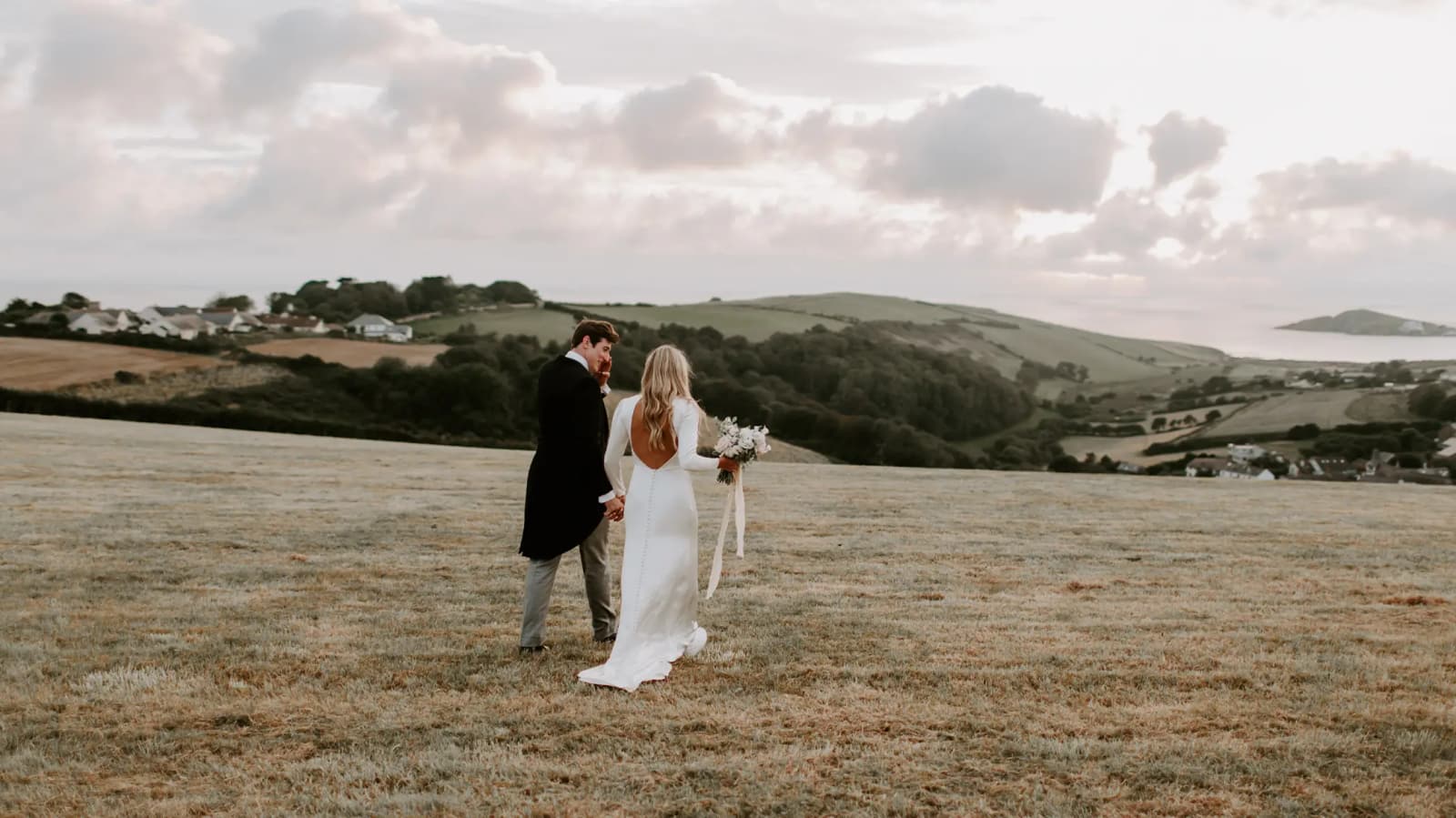bride and groom together amazing view wedding