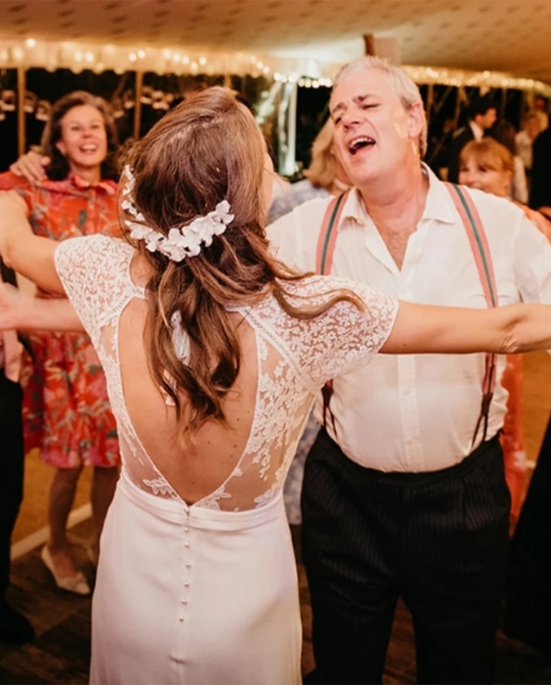 bride and dad wedding having fun dancing music