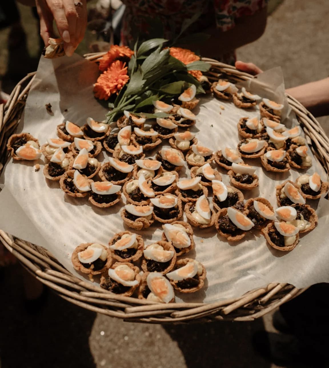 Canapes with boiled eggs served at a Cornwall wedding