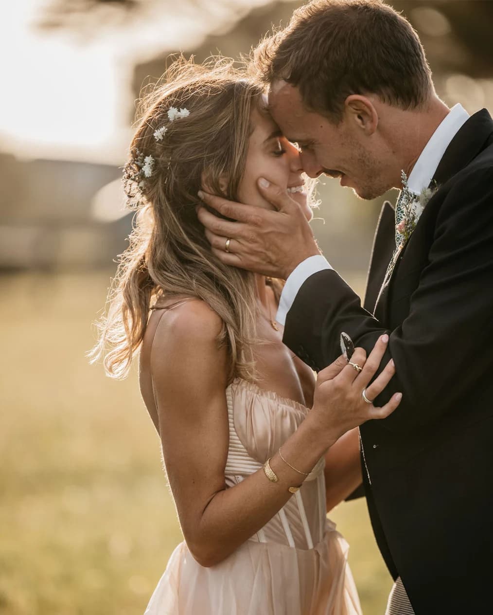 bride and groom kissing romantic wedding day