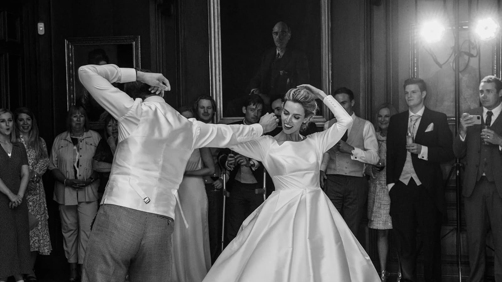 Bride and groom dancing at their wedding party music