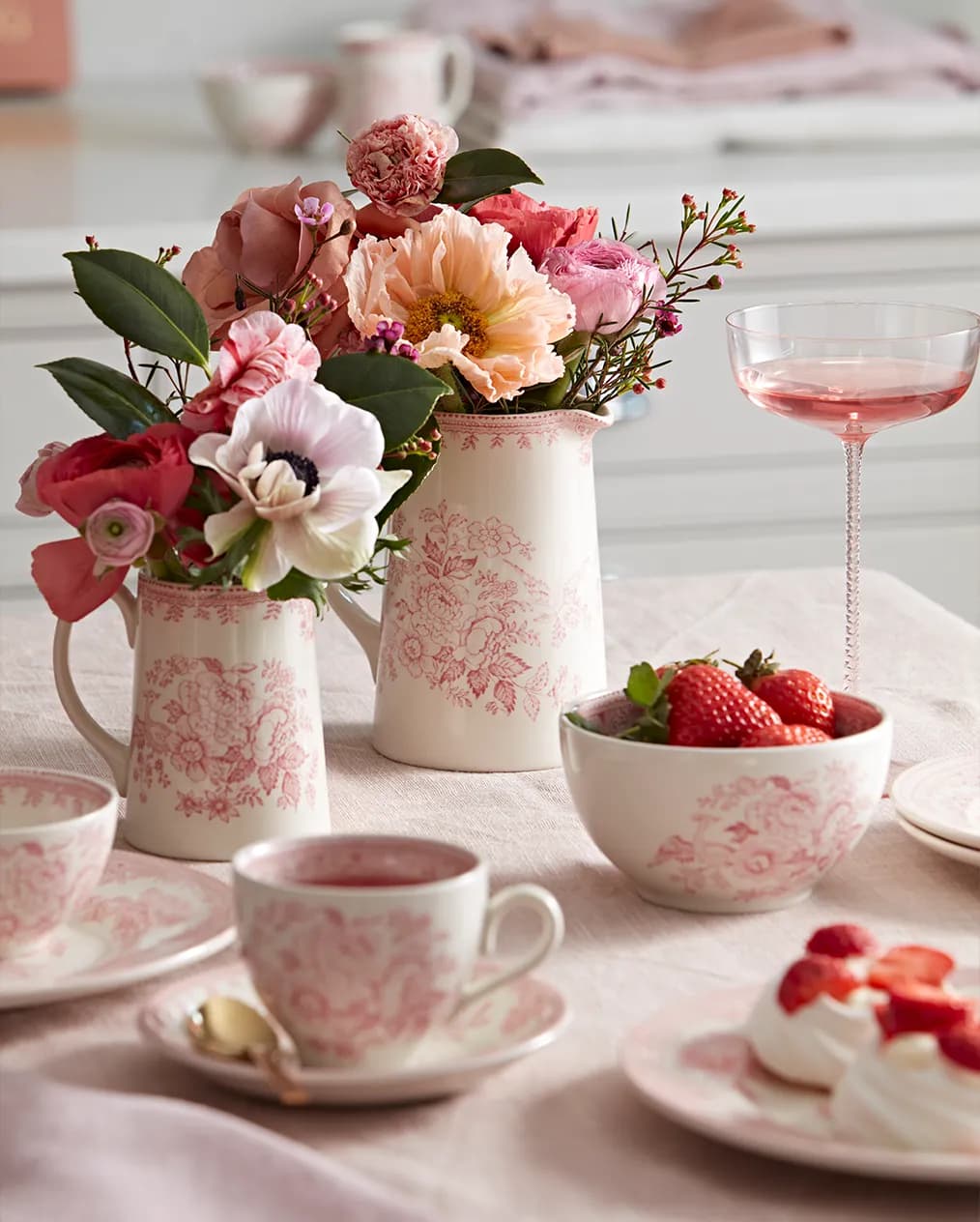 Afternoon tea features wedding gifts from Burleigh, a red ornament pottery tea set and jug