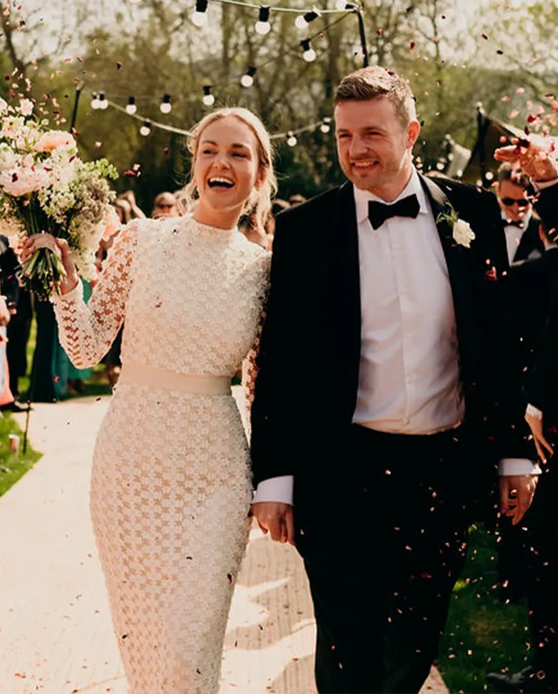 bride and groom walking down the aisle romantic