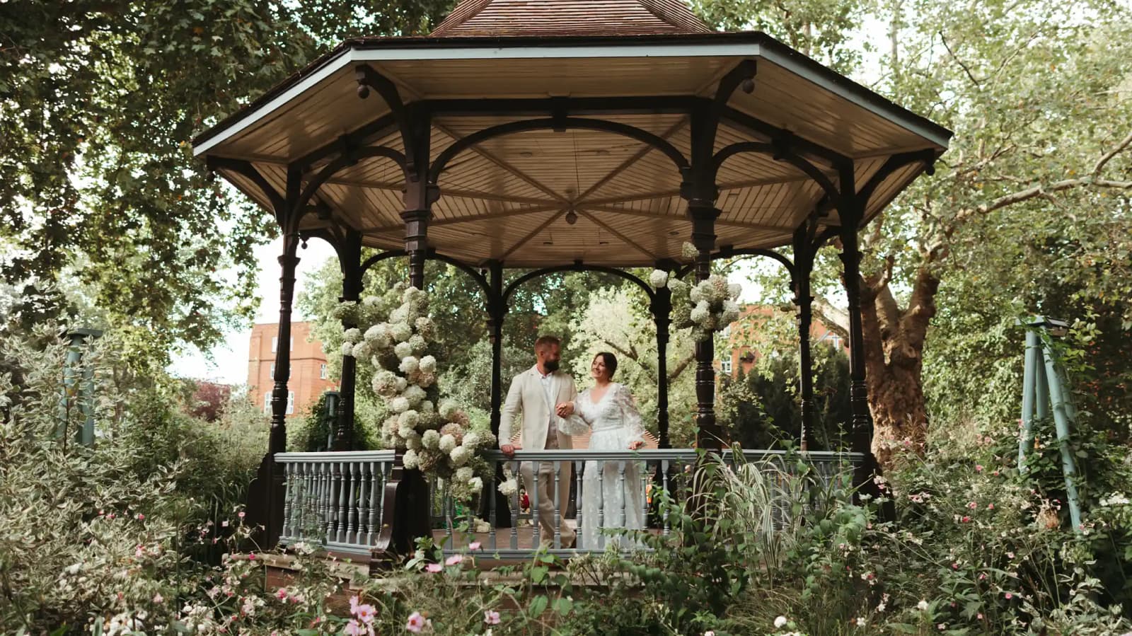 Bride and Groom together in the wedding venue 