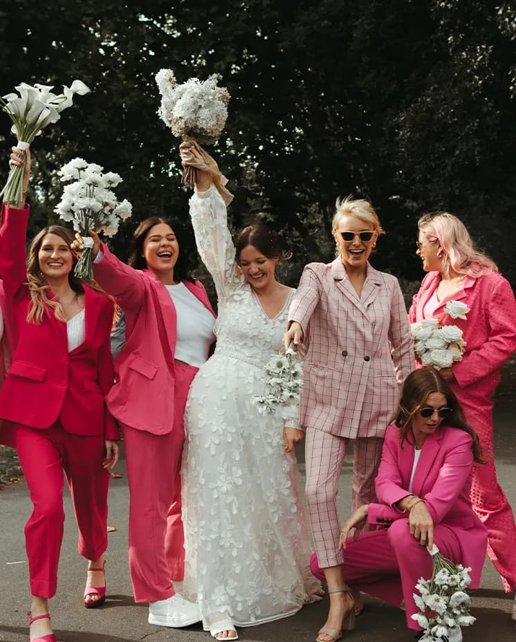 Bride and Bridesmaids having fun 