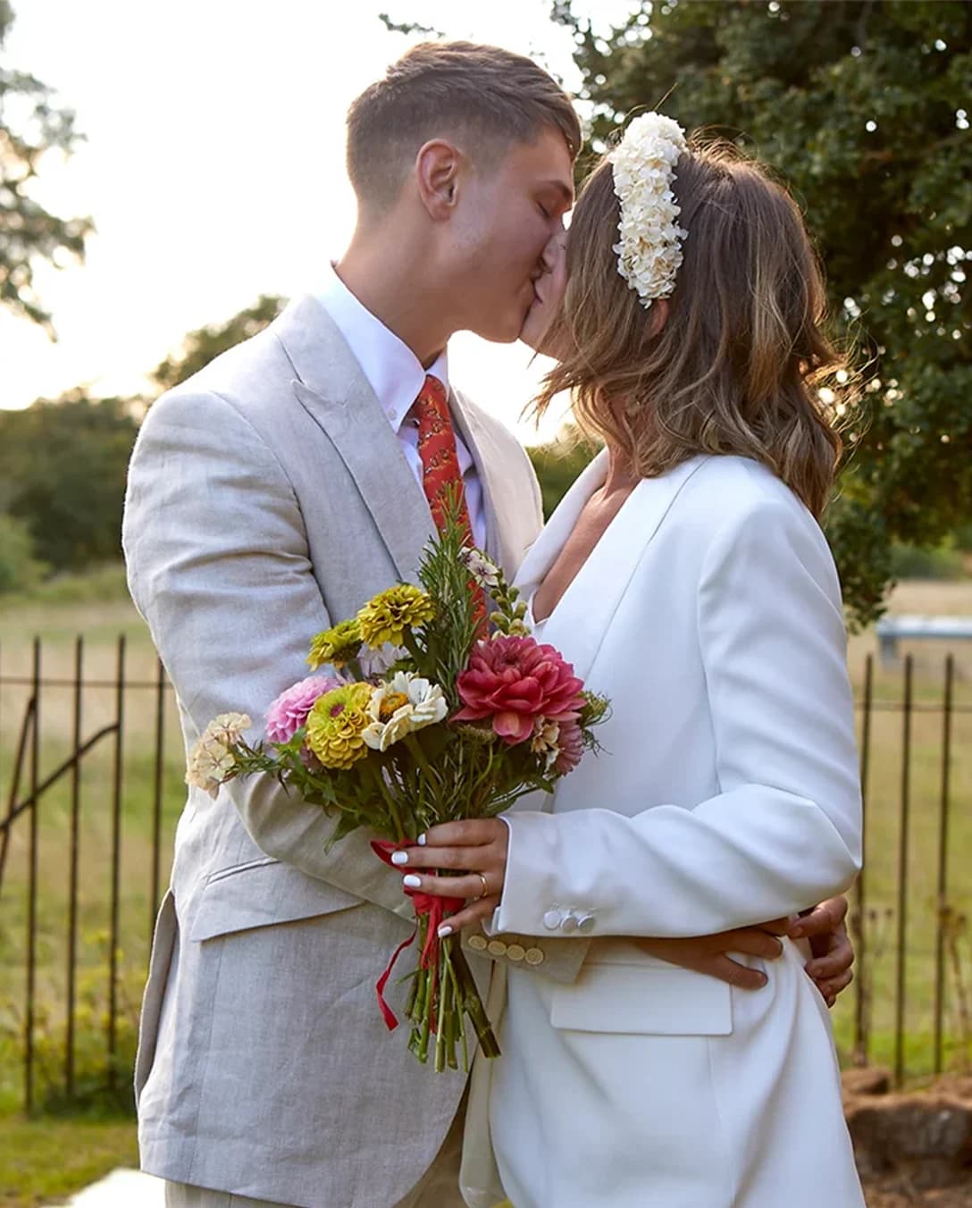bride groom sharing a romantic moment kiss