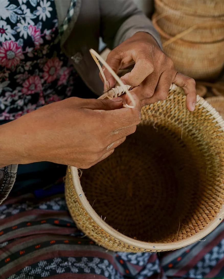Local maker hand-crafting Kalinko rattan bucket