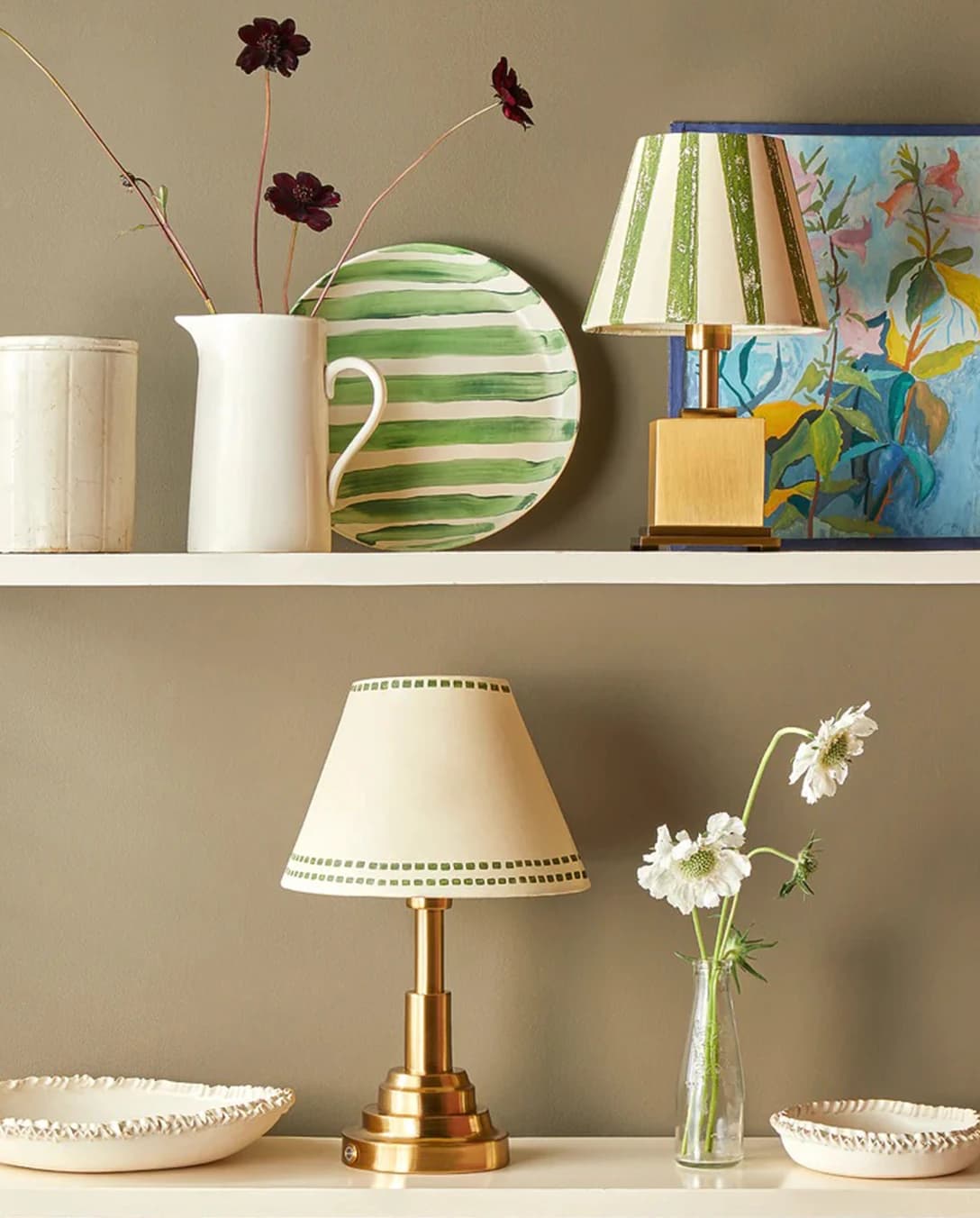 The Wedding Present Company gifts, rechargeable Pooky lamps, are placed on wall shelves next to decor.