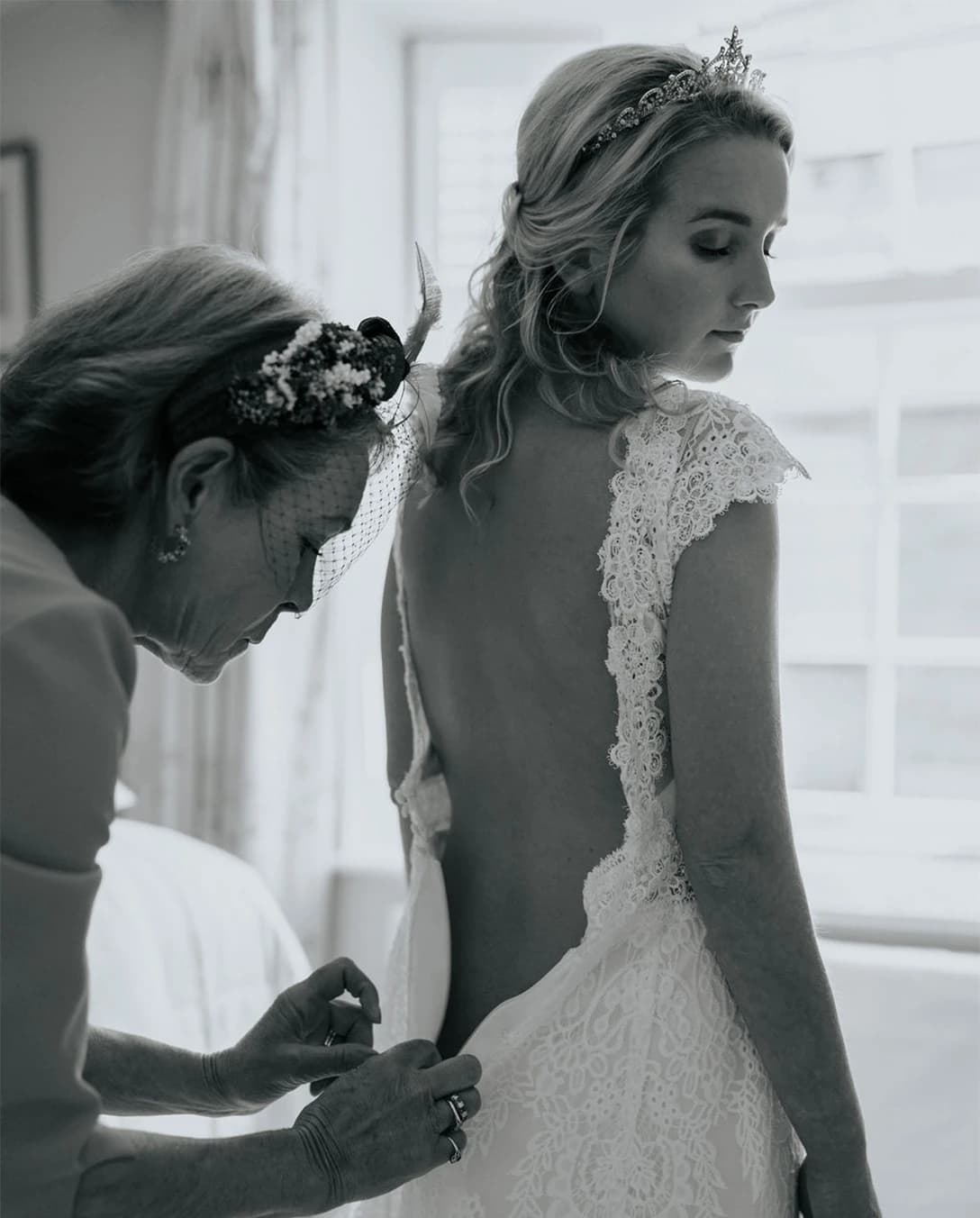 special moment with bride and her mom bridal dress