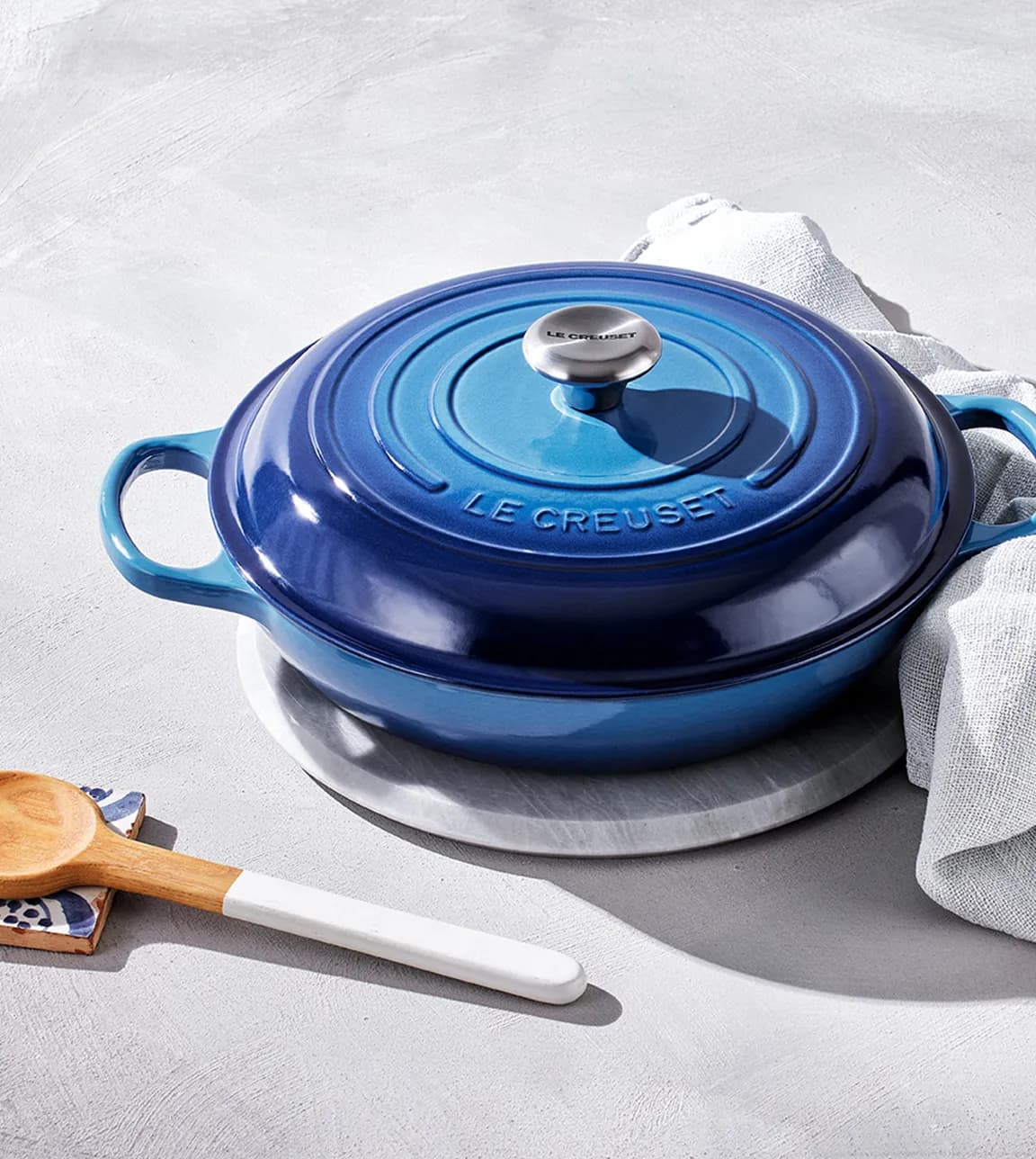 Le Creuset shallow casserole in Azure colourway