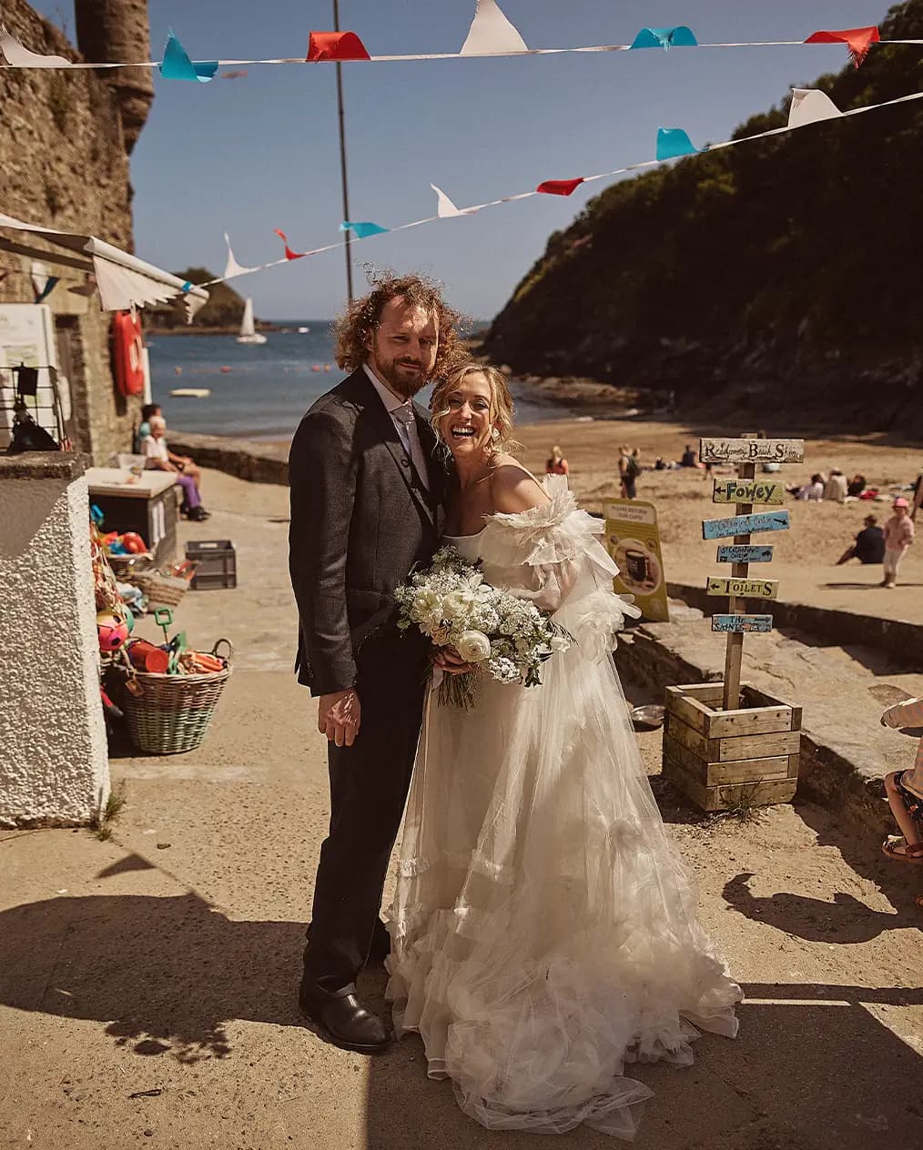 perfect wedding day bride and groom together beach 
