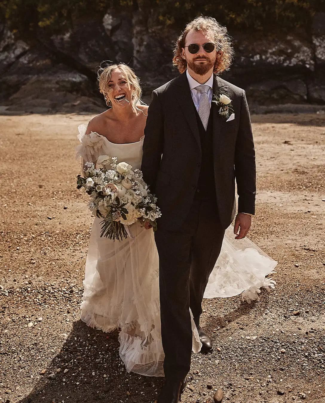 bride and groom cornwall wedding celebration beach