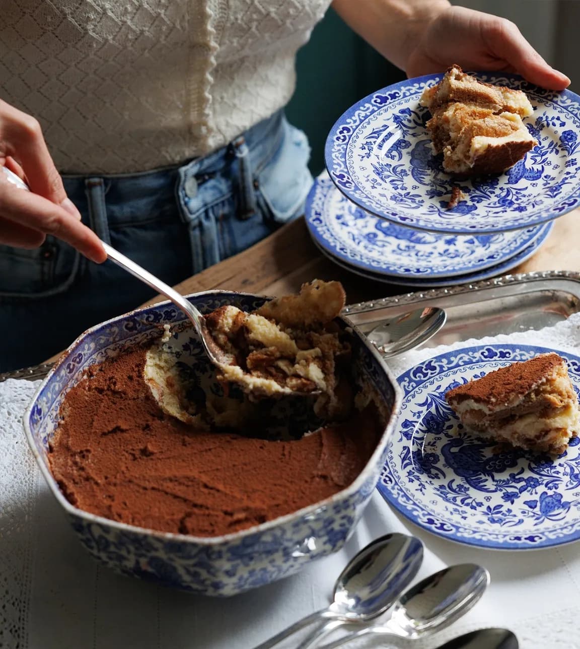 Tiramisu in Burleigh Pottery octagonal bowl with ornaments.