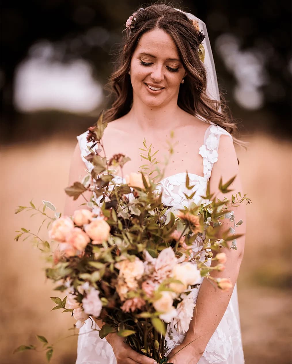 bride makeup and hairstyle and wedding bouquet