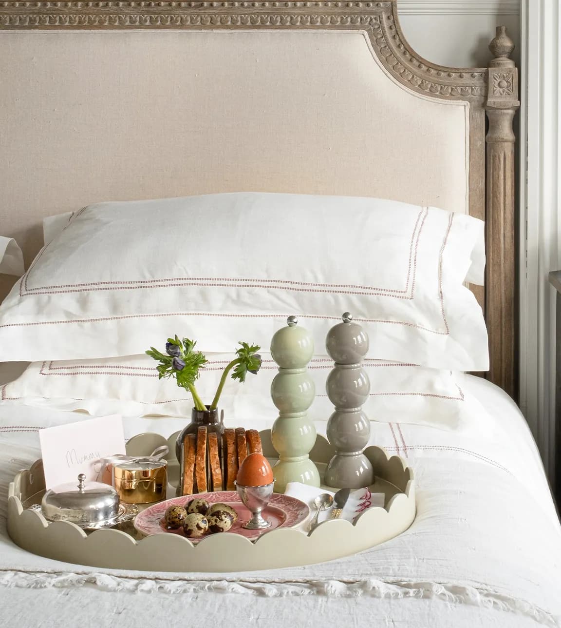 Bedroom features luxury lacquered tray and pepper mill from Addison Ross, available on The Wedding Present Company