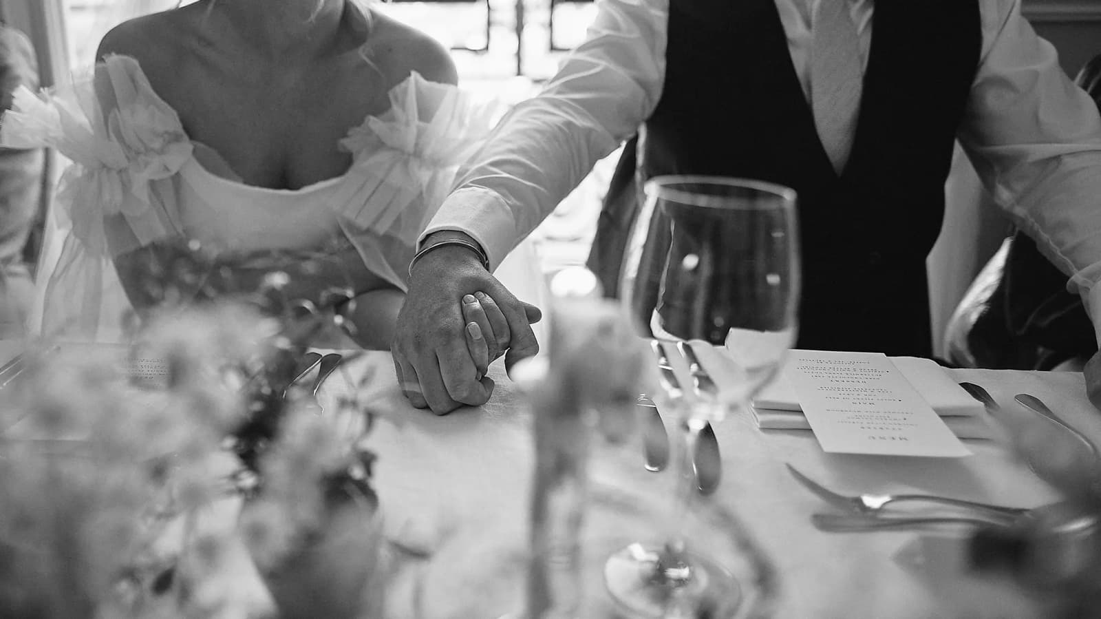 bride and groom holding hands romantic 