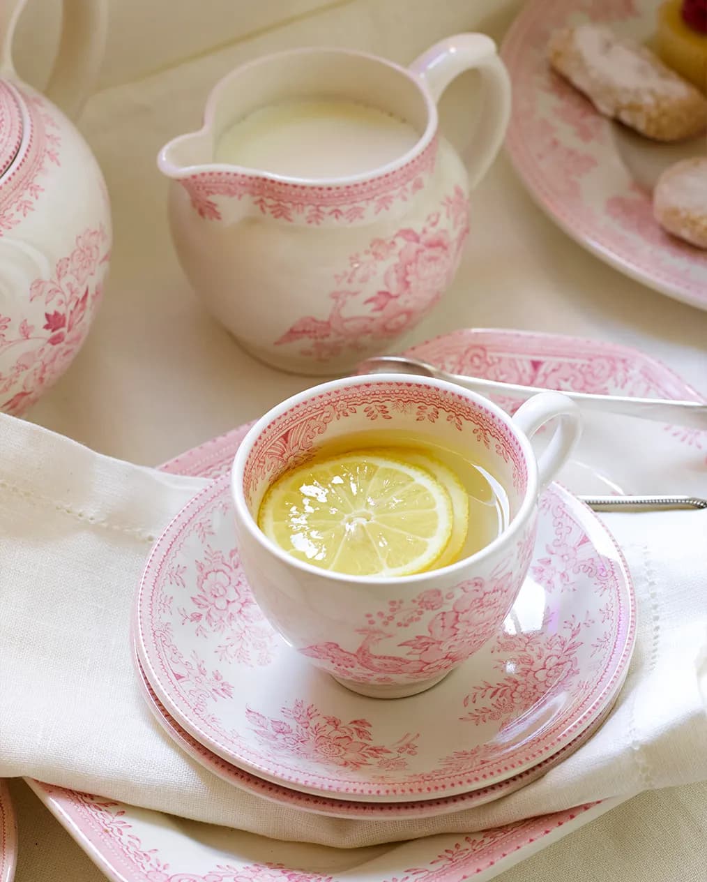 Afternoon tea served in wedding gifts from Burleigh, a red ornament tea set