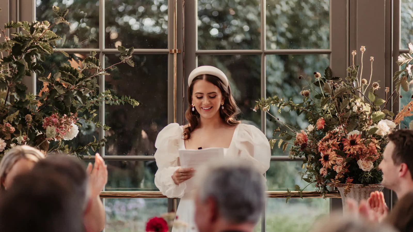 bride welcoming guests gorgeous 