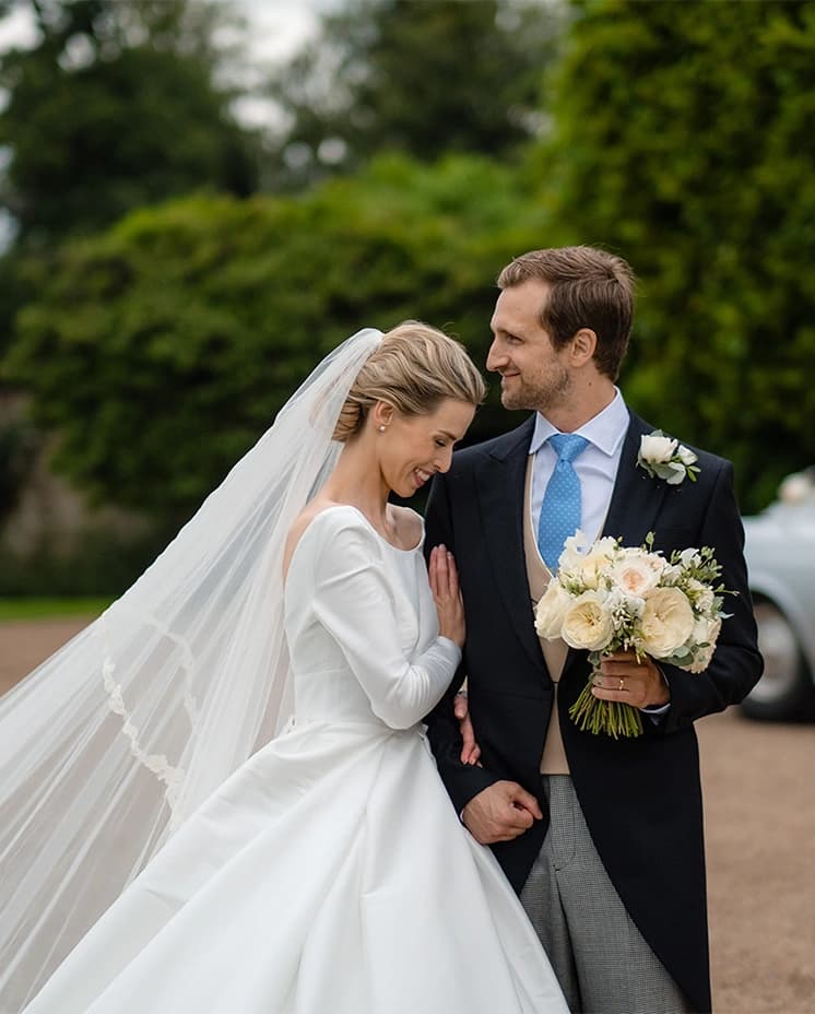 bride and groom sharing a romantic moment together