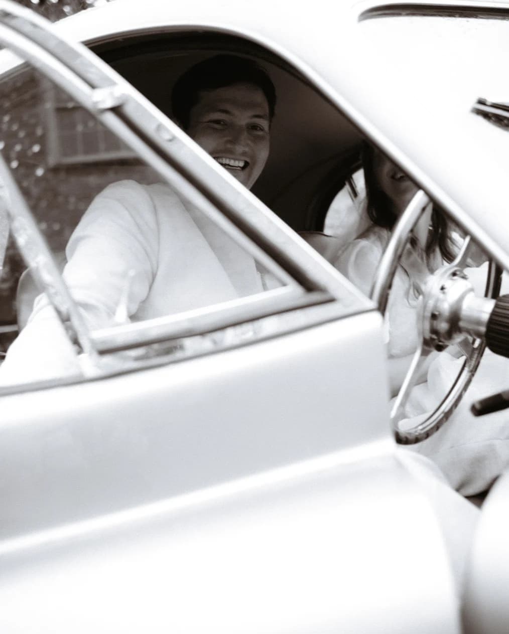 Bride and groom wedding car transportation