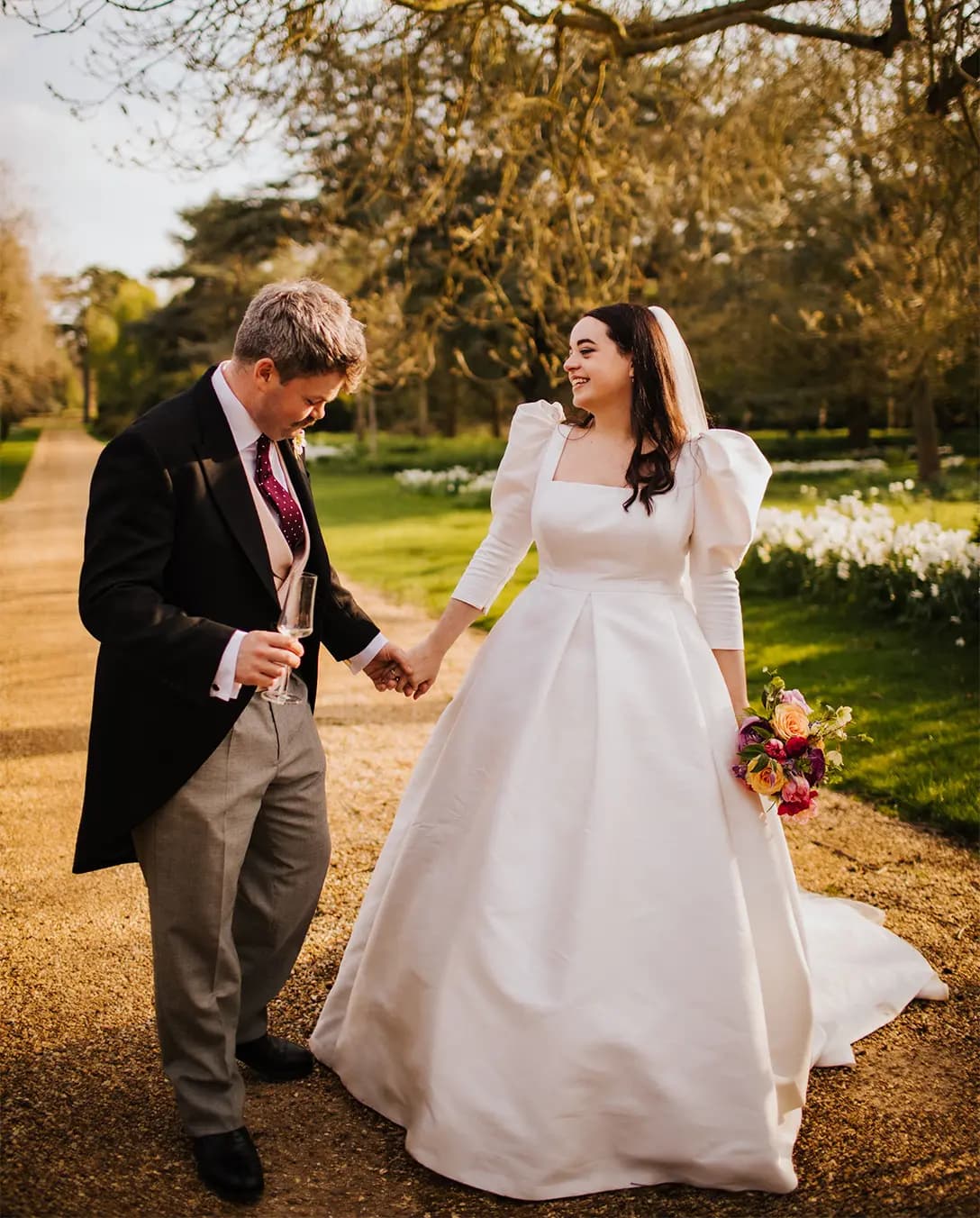 Bride and groom smiling at their Spring English wedding in Lincolnshire
