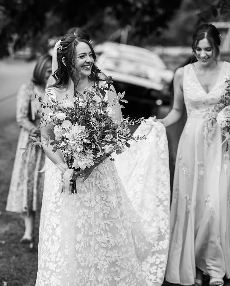 bride with her bridesmaids English traditional York wedding 