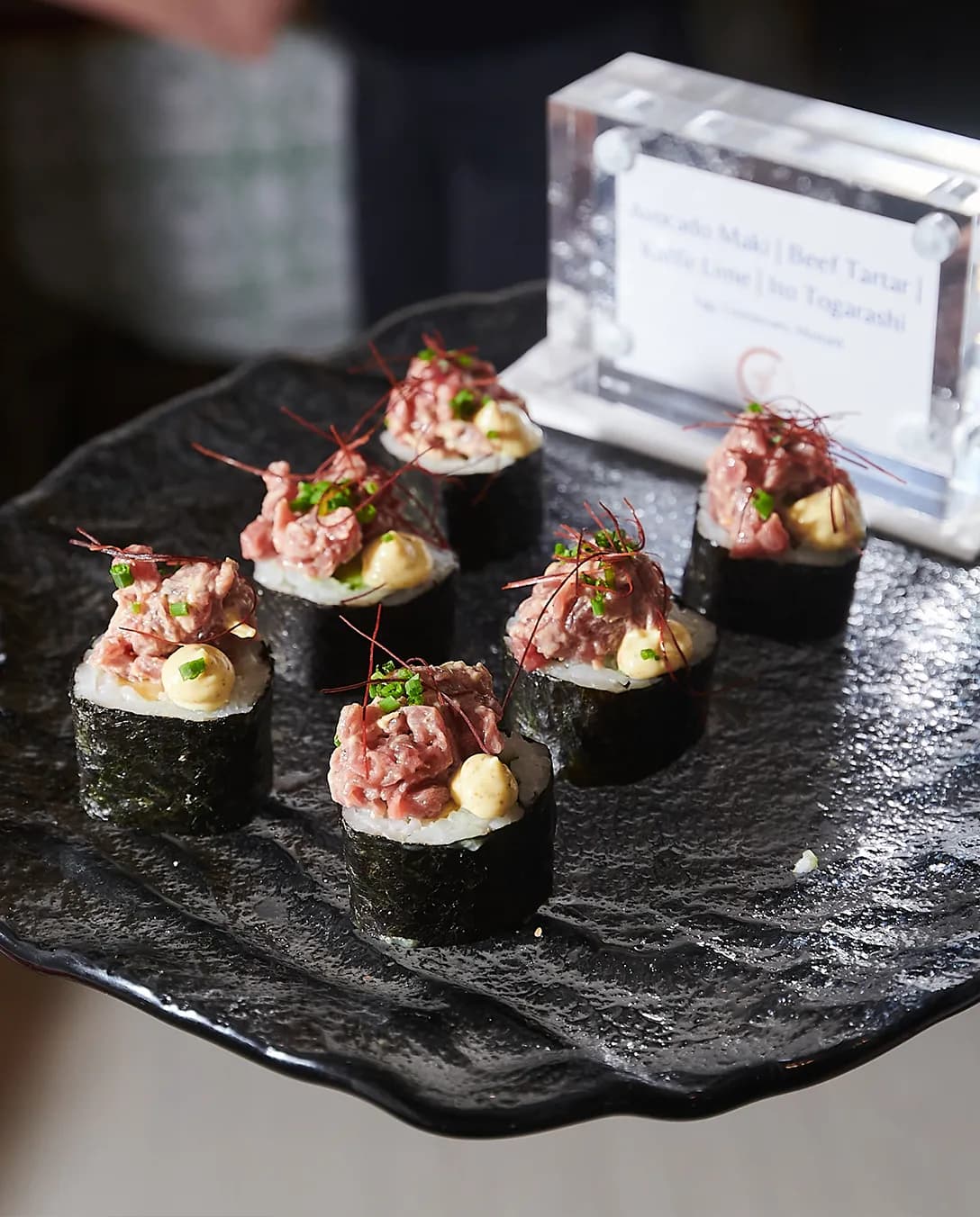 Sushi canapes served by Caper & Berry at The Wedding Present Company showcase