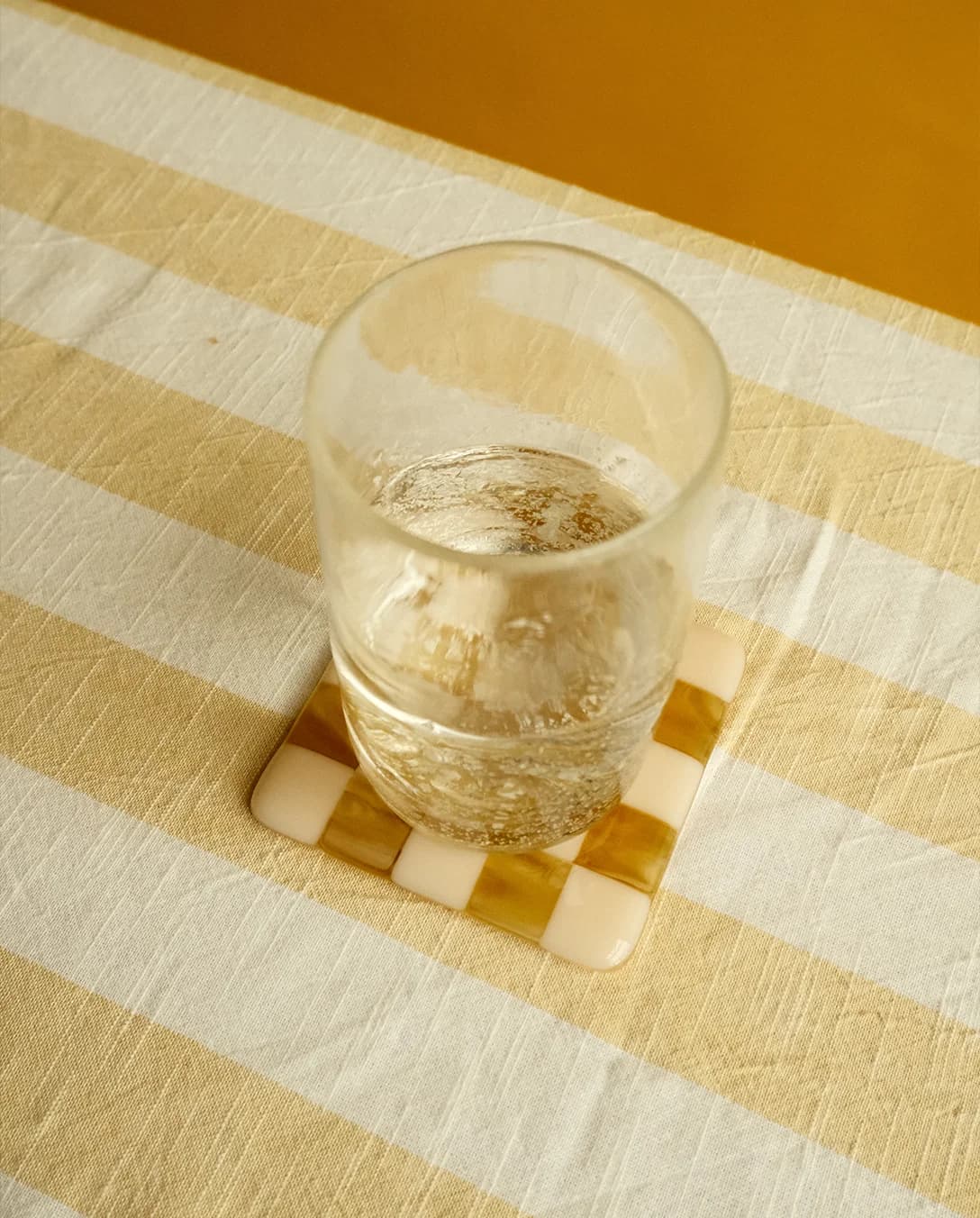 Glassette wedding gift, molted tumblers on checkered coaster