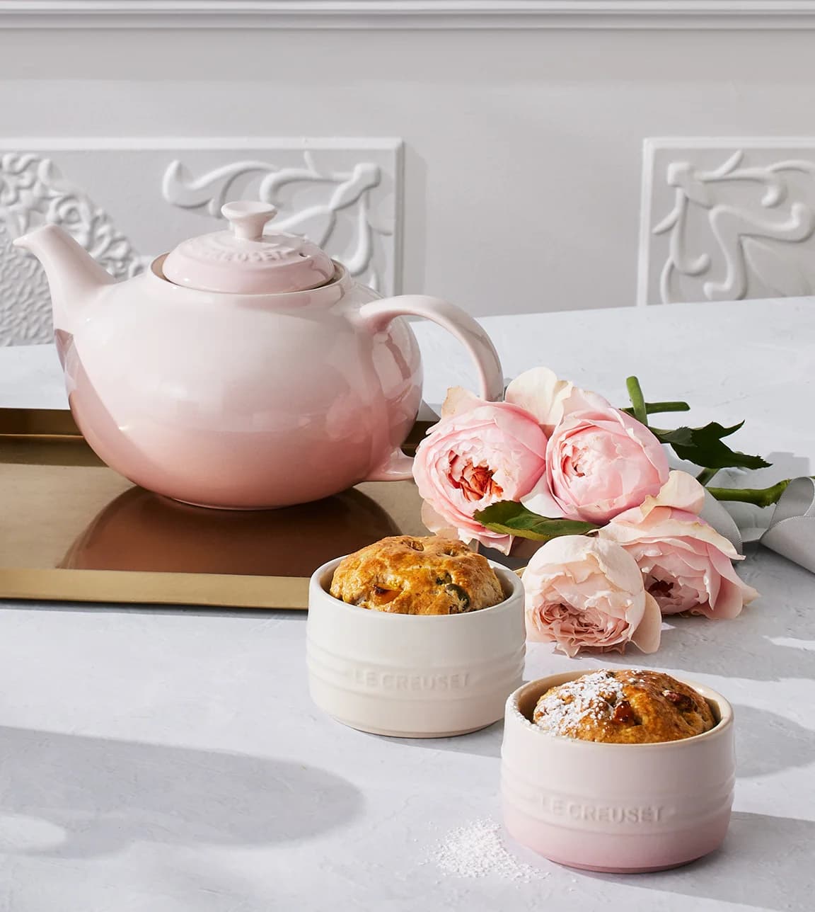 Le Creuset Recipe for August featuring mini Mediterranean scones with quince Jam and Manchego in Le Creuset ramekins