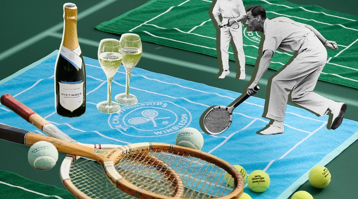 A Wimbledon collage with Christy towels and Nyetimber wine