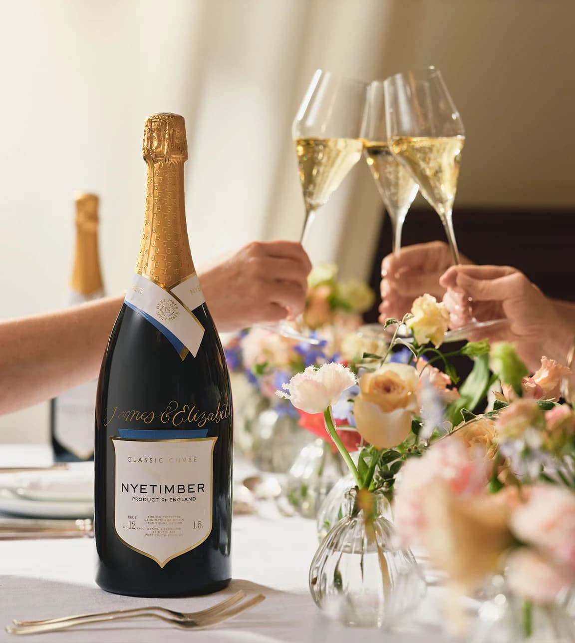 Wedding toast with Nyetimber English sparkling wine.