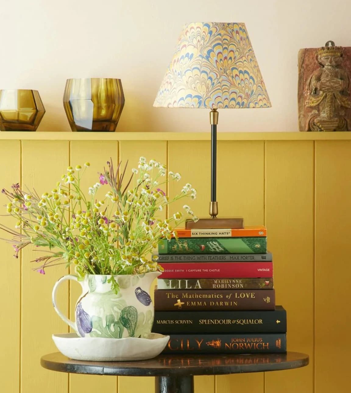 The Wedding Present Company gifts, Pooky lamp with patterned lampshade is placed on a coffee table