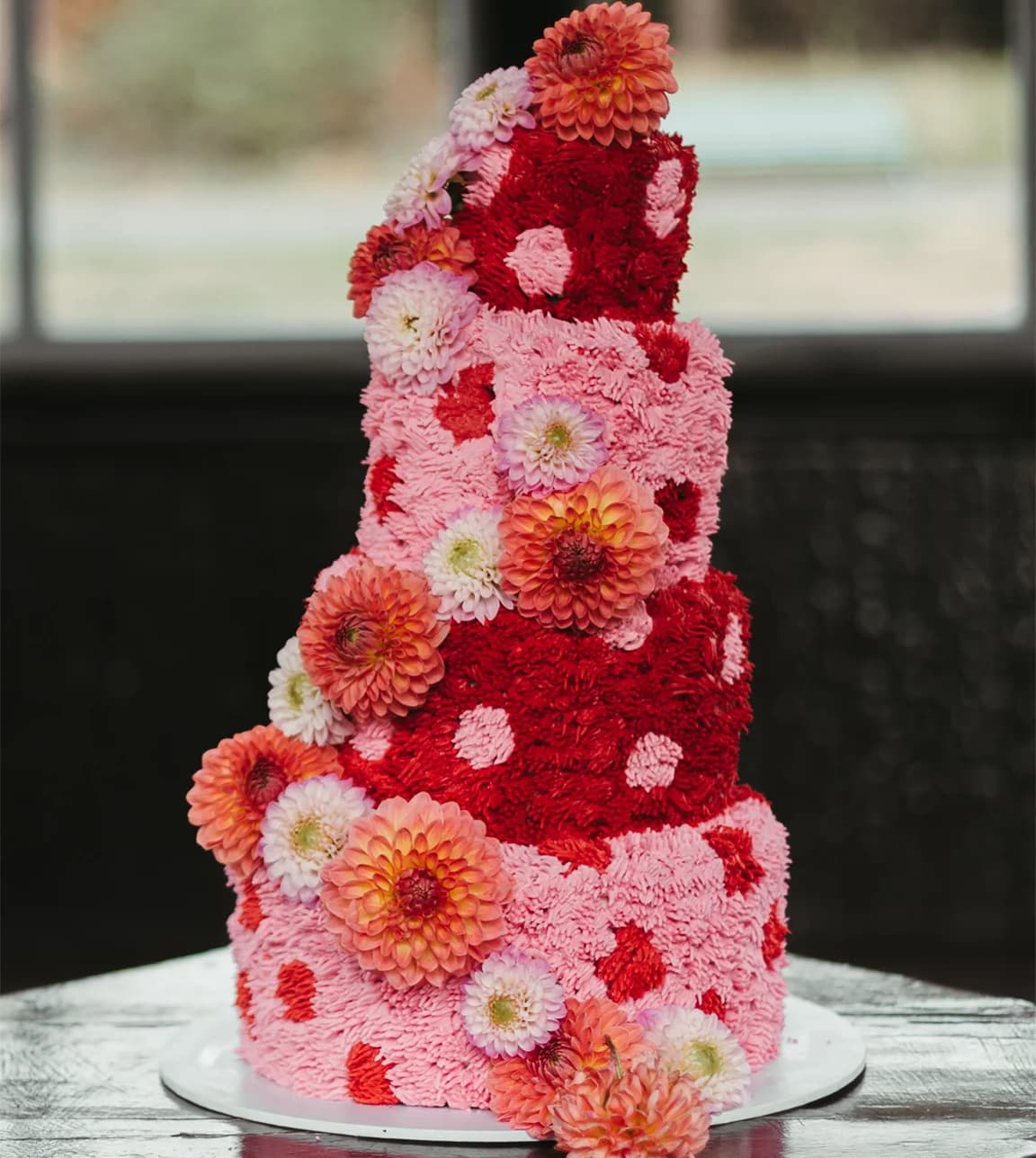 Wedding Floral Cake Red and Pink