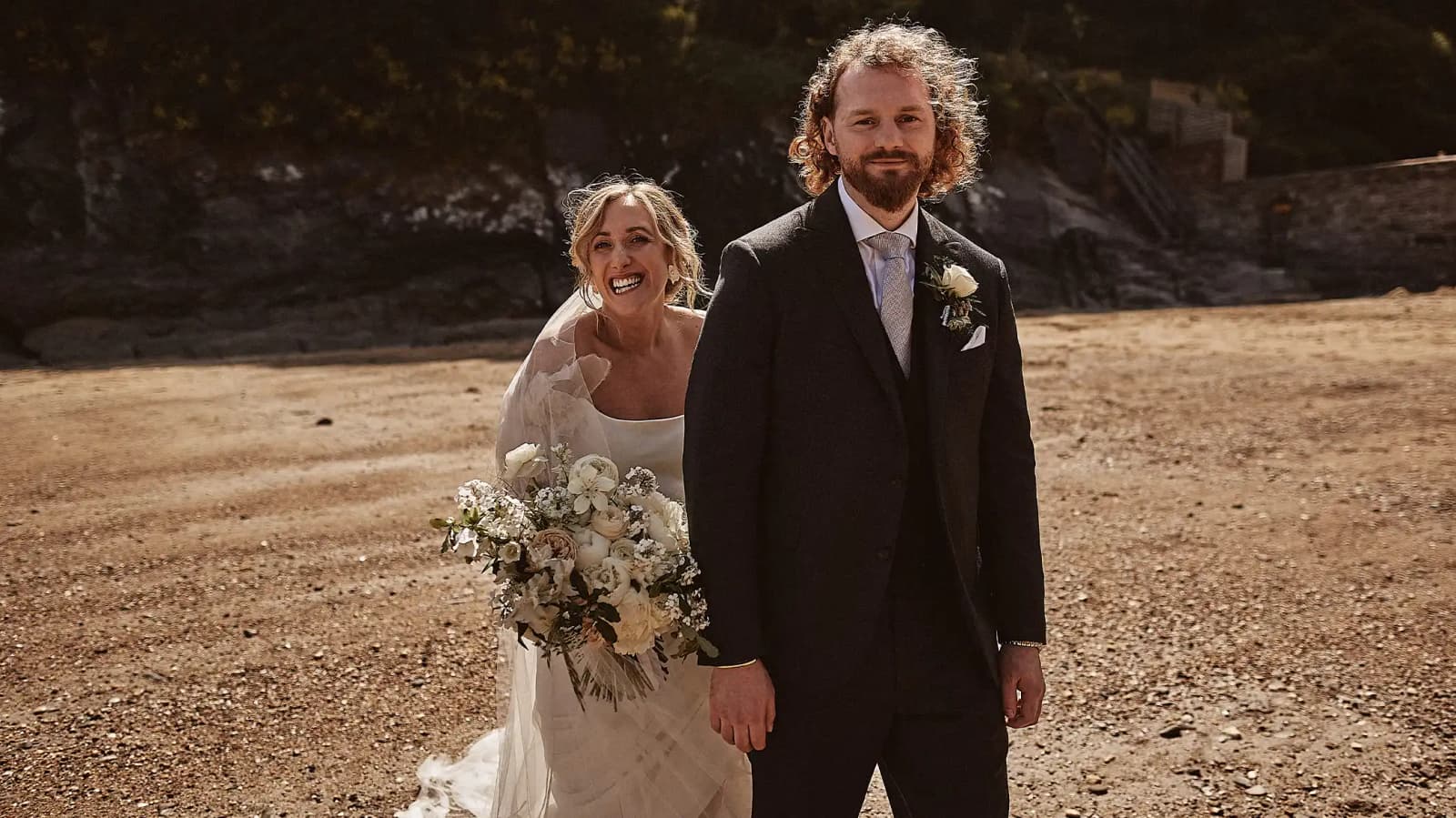 bride and groom wedding day beach dreamy location