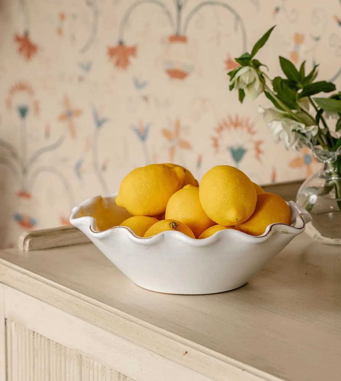 Rebecca Udall white wavy bowl with lemons