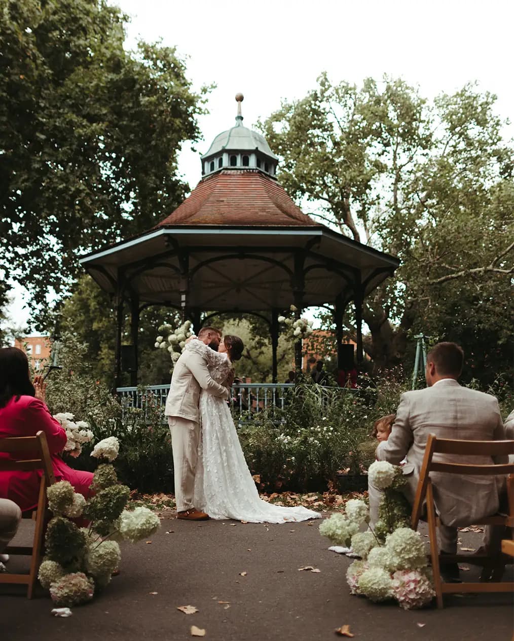 Bride and groom kissing