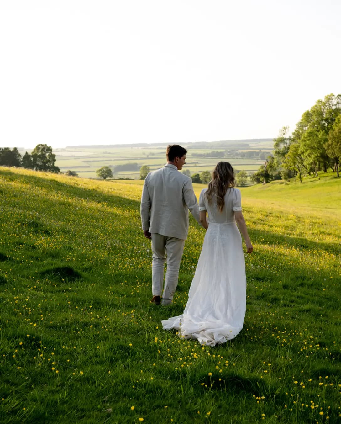 bride and groom together in countryside wedding