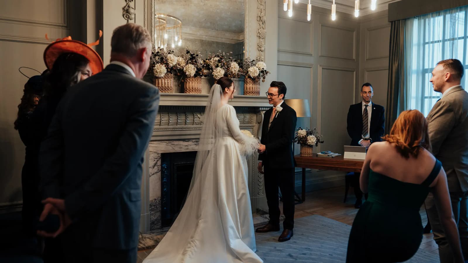 Bride and groom during their wedding at townhall