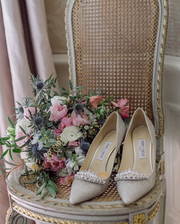 bridal fashion details shoes and flowers