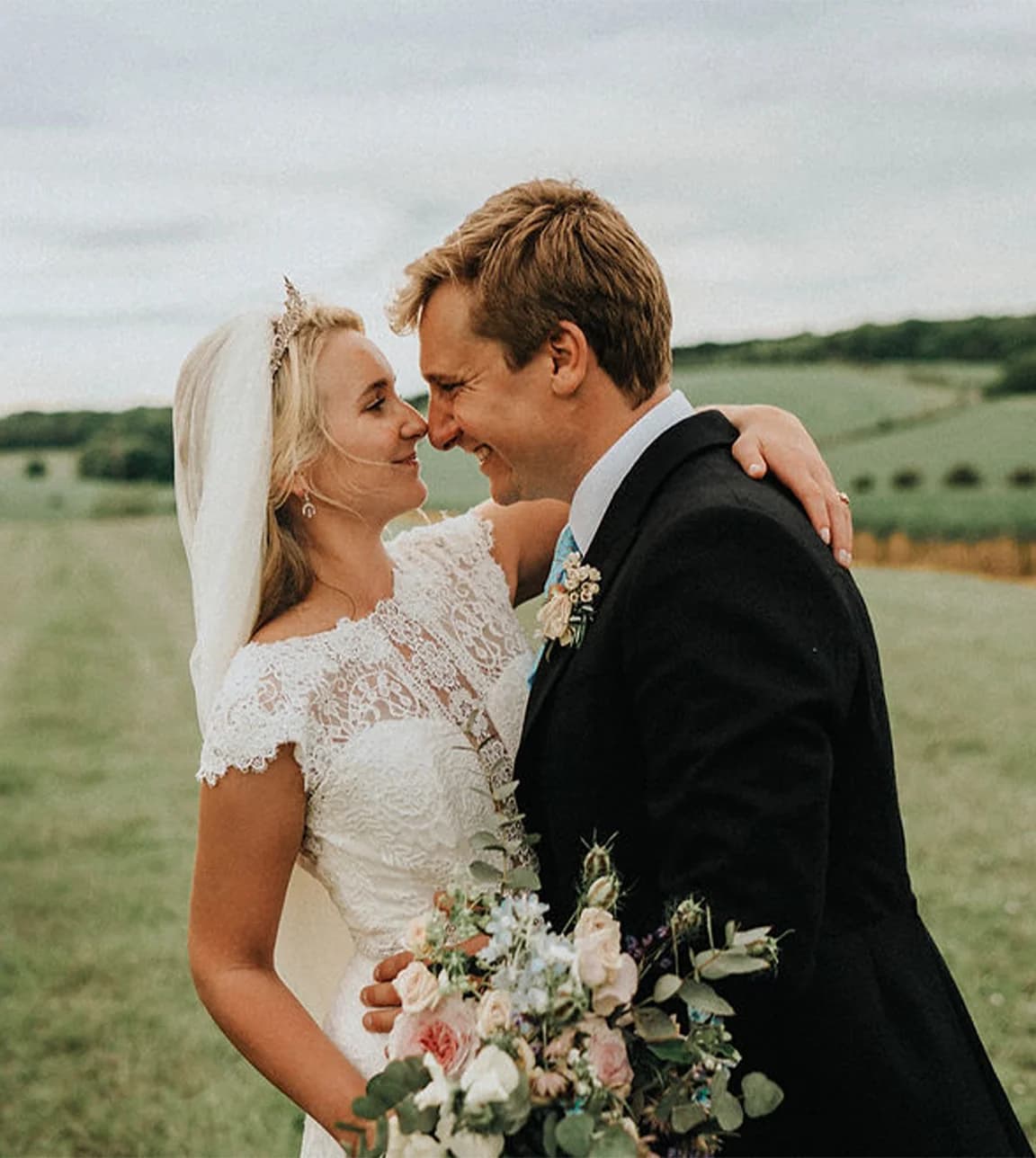 bride and groom countryside English wedding