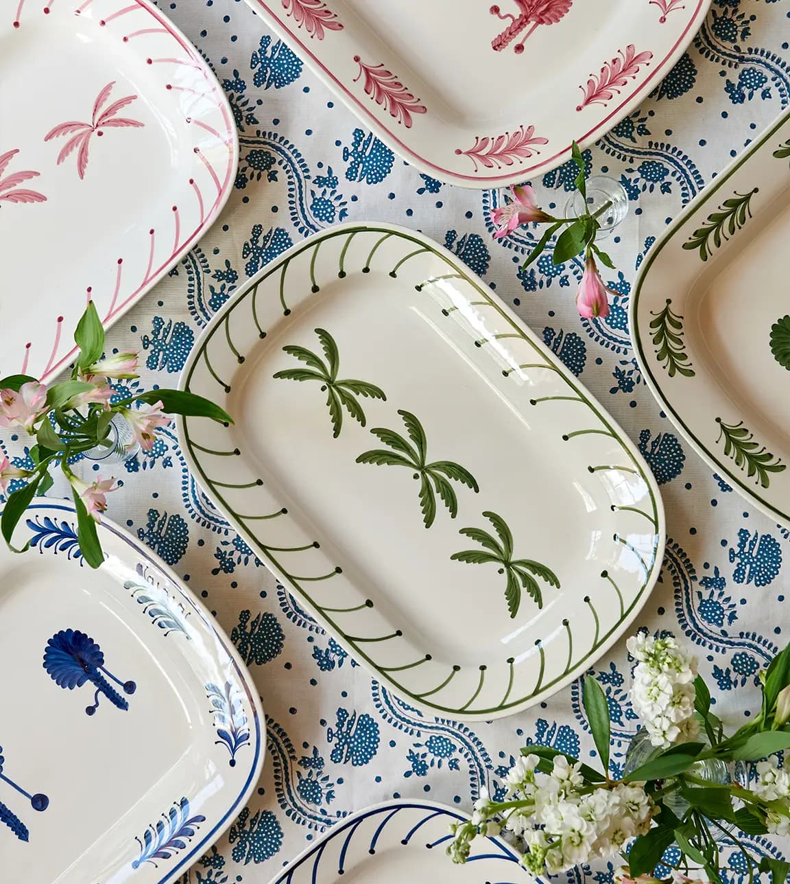 Penny Morrison table platters and plates with hand-painted palms