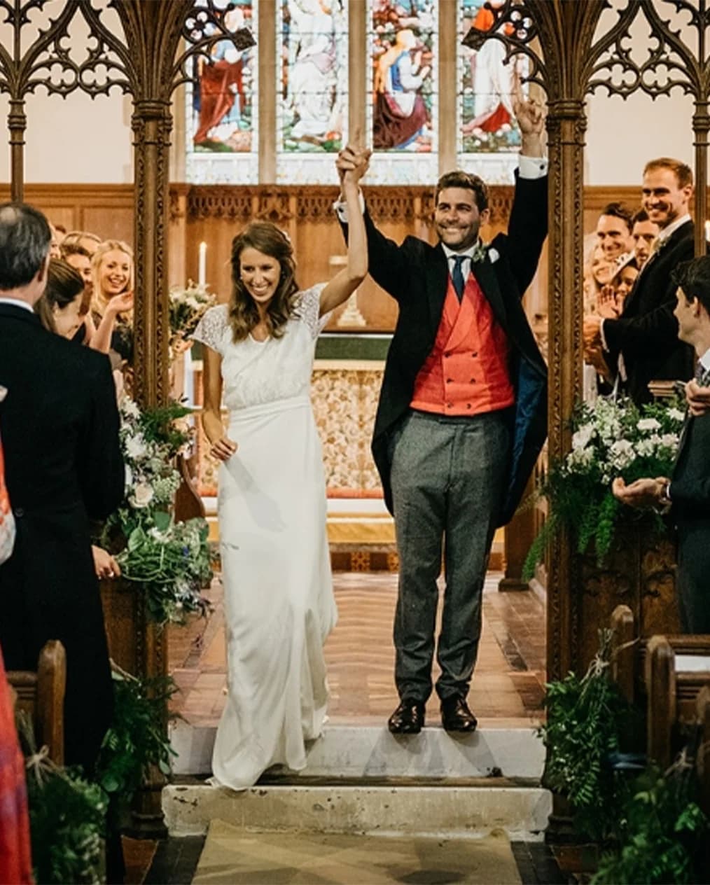 traditional wedding bride and groom church